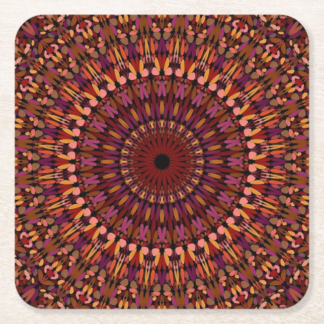 Posavasos Cuadrado De Papel Floral Brown Mandala Design-48566 (Anverso)