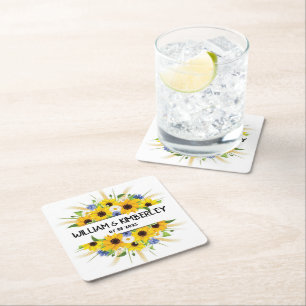 Posavasos Cuadrado De Papel Floral de color de agua de girasol otoño elegante