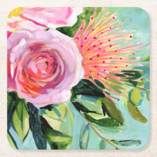 Posavasos Cuadrado De Papel Floral de pincel I