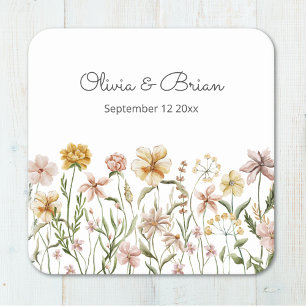 Posavasos Cuadrado De Papel Floral de pradera de flores silvestres en acuarela