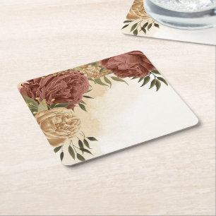 Posavasos Cuadrado De Papel floral de terracota en tonos terrosos