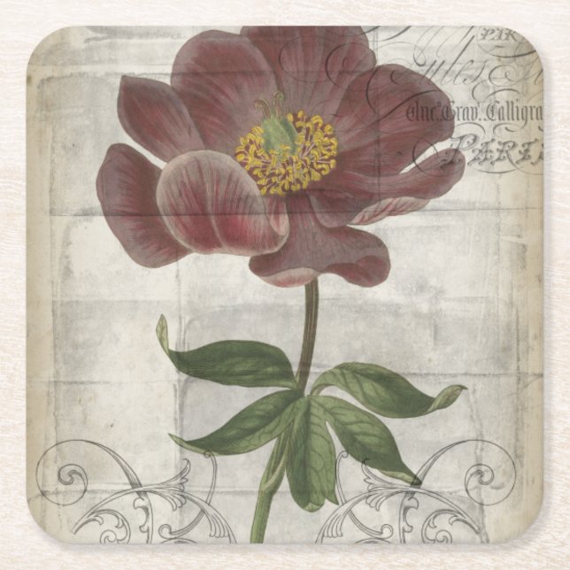 Posavasos Cuadrado De Papel Floral francesa I (Anverso)