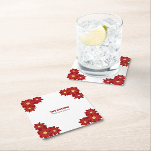 Posavasos Cuadrado De Papel Floral Geométrico Rojo y Dorado