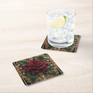 Posavasos Cuadrado De Papel Floral Gótico Victoriano