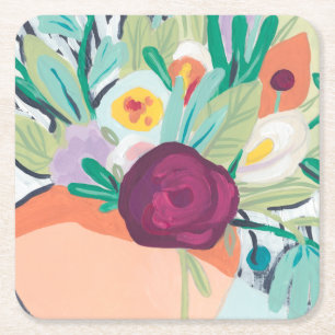 Posavasos Cuadrado De Papel Floral II