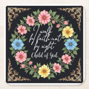 Posavasos Cuadrado De Papel Floral inspirado en la Biblia cristiana