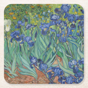 Posavasos Cuadrado De Papel Floral Irises Garden Vincent van Gogh Inspirado