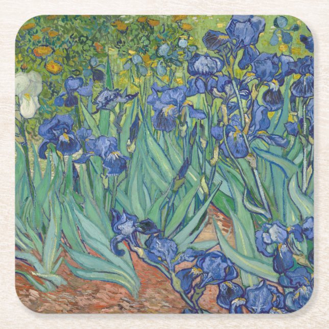 Posavasos Cuadrado De Papel Floral Irises Garden Vincent van Gogh Inspirado (Anverso)