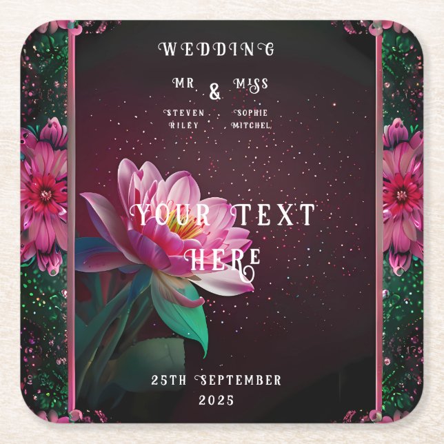 Posavasos Cuadrado De Papel Floral Lotus Boda Suite | Starry Night Romance (Anverso)