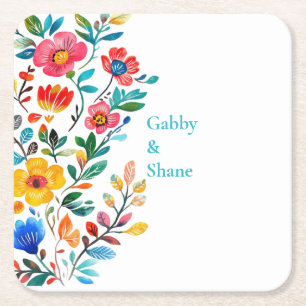 Posavasos Cuadrado De Papel Floral mexicana personalizada