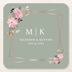 Posavasos Cuadrado De Papel Floral mínima y de Moda Boda Napkins