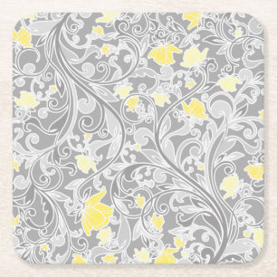 Posavasos Cuadrado De Papel Floral moderna de color amarillo y gris batido
