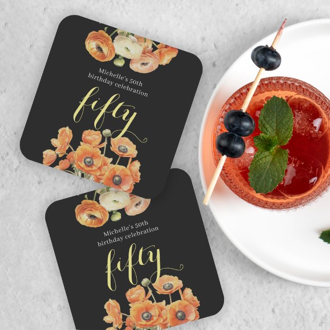 Posavasos Cuadrado De Papel Floral, Naranja del partido de cumpleaños número 5 (Subido por el creador)