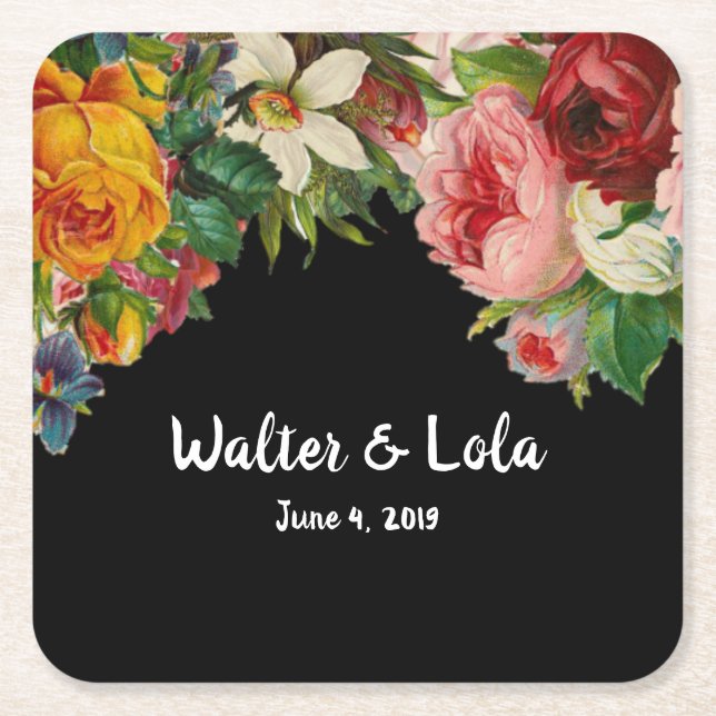 Posavasos Cuadrado De Papel Floral Noir (Anverso)