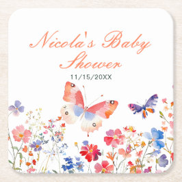Posavasos Cuadrado De Papel Floral Summer Butterfly Baby Shower