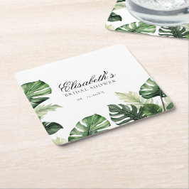Posavasos Cuadrado De Papel Floral tropical colorida | Ducha de novia verde