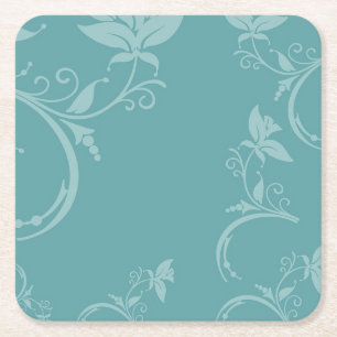 Posavasos Cuadrado De Papel Floral verde azulada