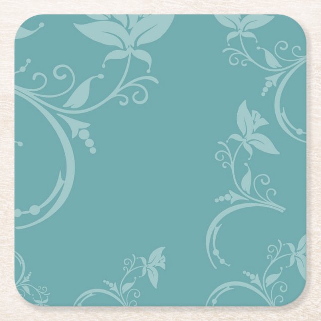 Posavasos Cuadrado De Papel Floral verde azulada (Anverso)