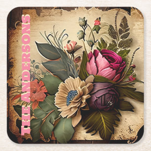 POSAVASOS CUADRADO DE PAPEL FLORAL VICTORIANA VINTAGE PERSONALIZADA