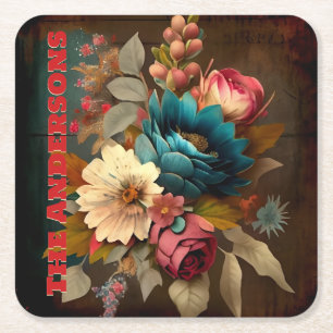 POSAVASOS CUADRADO DE PAPEL FLORAL VICTORIANA VINTAGE PERSONALIZADA