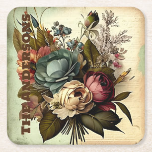 POSAVASOS CUADRADO DE PAPEL FLORAL VICTORIANA VINTAGE PERSONALIZADA