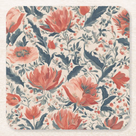 Posavasos Cuadrado De Papel Floral Vintage