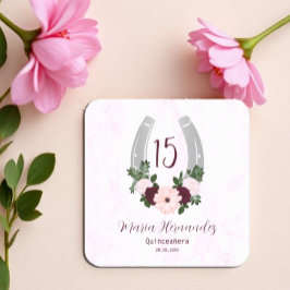 Posavasos Cuadrado De Papel Floral Western Horseshoe Quinceanera