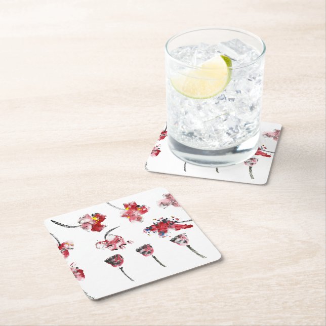 Posavasos Cuadrado De Papel Floral Whispers -Abstract Acrylic Hibiscus & Rose (In situ)