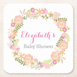 Posavasos Cuadrado De Papel Floral Wreath Baby Shower Coasters