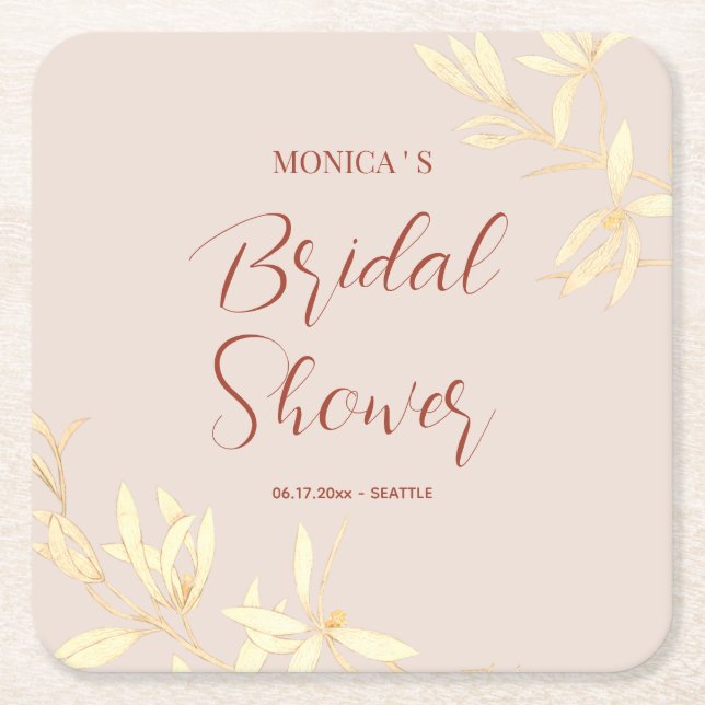 Posavasos Cuadrado De Papel Floral y eterna ducha de novia rusa (Anverso)