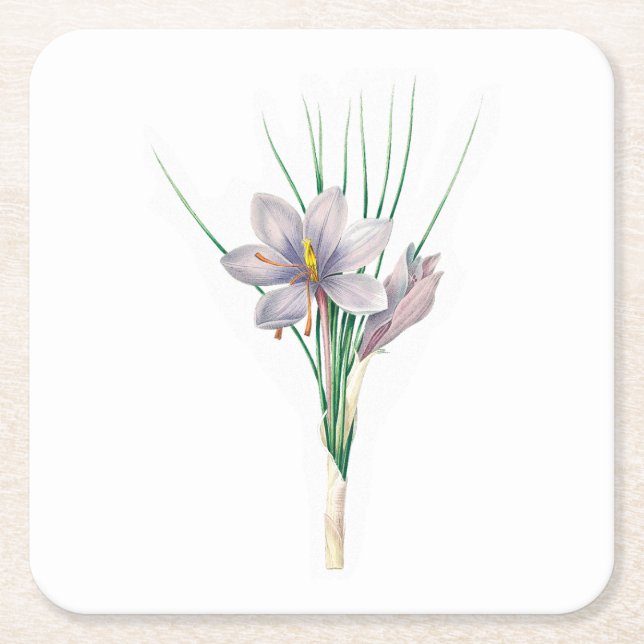 Posavasos Cuadrado De Papel Flores: A007 Autumn Crocus - (Anverso)
