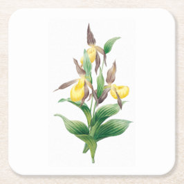 Posavasos Cuadrado De Papel Flores: A011 Yellow Lady Slipper -