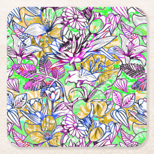 Posavasos Cuadrado De Papel Flores abstractas de color