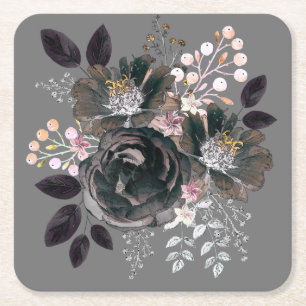 Posavasos Cuadrado De Papel Flores acuarelas monocromas estilo bouquet