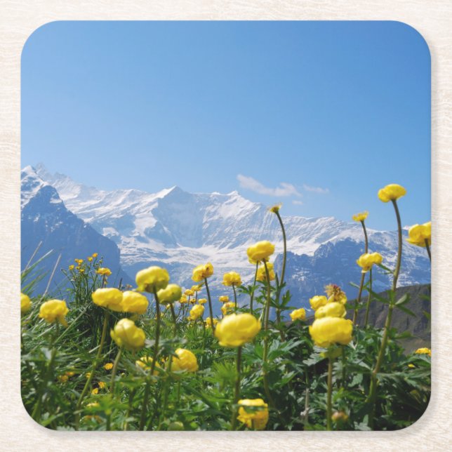 Posavasos Cuadrado De Papel Flores | Alpes suizos Eiger Monch (Anverso)