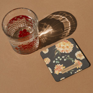 Posavasos Cuadrado De Papel Flores amarillas modernas y regalo personalizado d