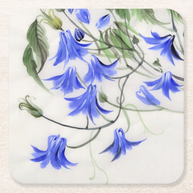 Posavasos Cuadrado De Papel Flores azules (Anverso)