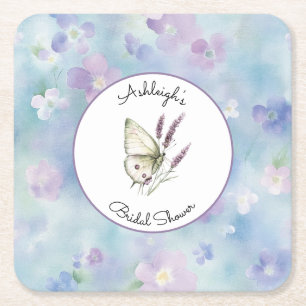 Posavasos Cuadrado De Papel Flores Azules Lila Blancas Moradas Despedida de So