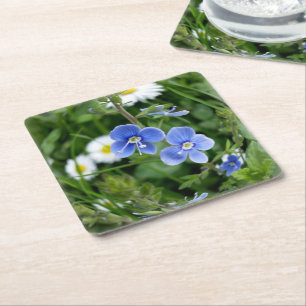 Posavasos Cuadrado De Papel flores azules minúsculas