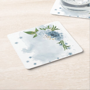 Posavasos Cuadrado De Papel flores azules y blancas botánicas