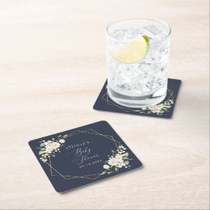 Posavasos Cuadrado De Papel Flores blancas, flores de crema, boho, Baby Shower