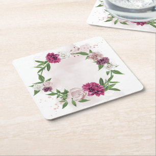 Posavasos Cuadrado De Papel flores blancas mauve rosadas botánicas