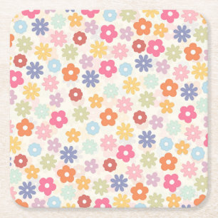 Posavasos Cuadrado De Papel Flores Boho Retro Daisy del verano de los 70