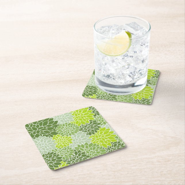 Posavasos Cuadrado De Papel Flores Dahlia, Patrón De Flores, Dahlia Verde (In situ)