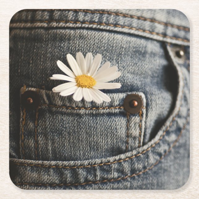 Posavasos Cuadrado De Papel Flores | Daisy en Jeans Pocket (Anverso)