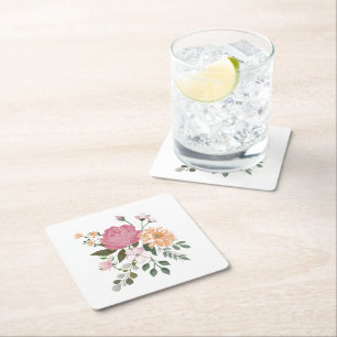 Posavasos Cuadrado De Papel Flores de acuarela