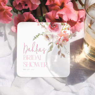 Posavasos Cuadrado De Papel Flores de Acuarela Bridal Shower Elegante