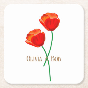 Posavasos Cuadrado De Papel Flores de amapola personalizadas