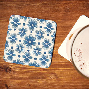 Posavasos Cuadrado De Papel Flores de bodas de mediados del siglo Impresión