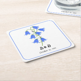Posavasos Cuadrado De Papel Flores de Campanillas Azules Boda
